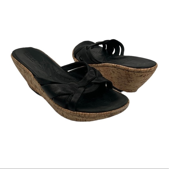 Born Black Strappy Wedge Slip On Platform Cork Sandals Size 9 Women's - Picture 1 of 11